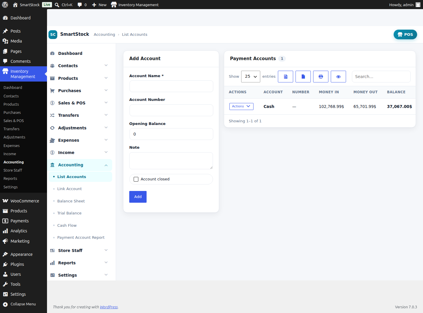 Accounts list