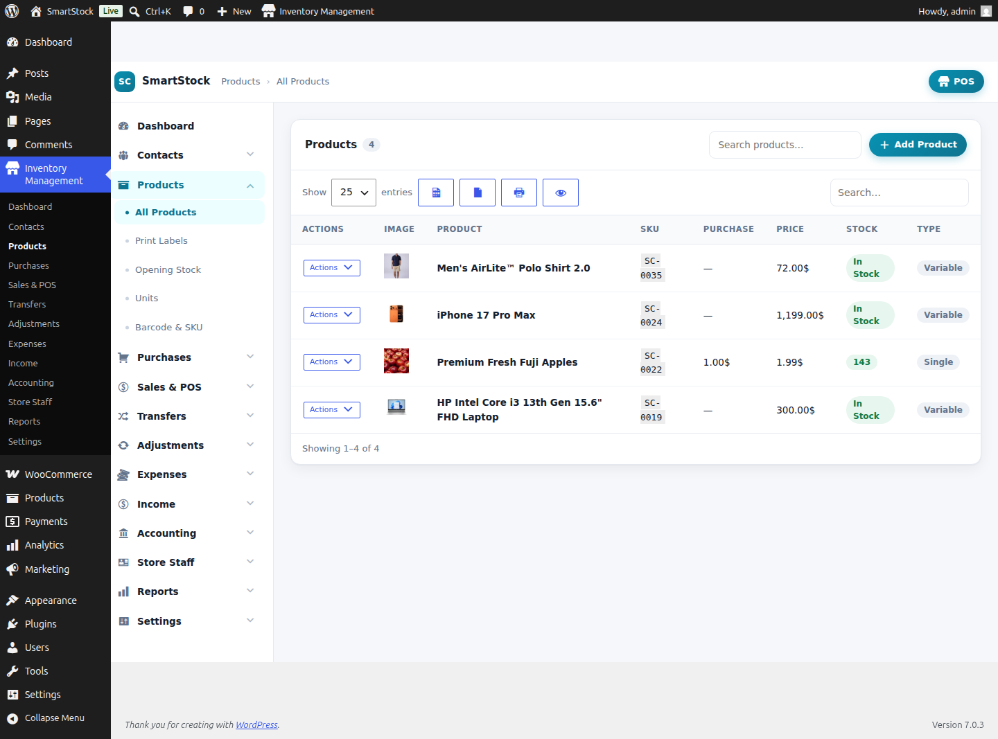 Products list