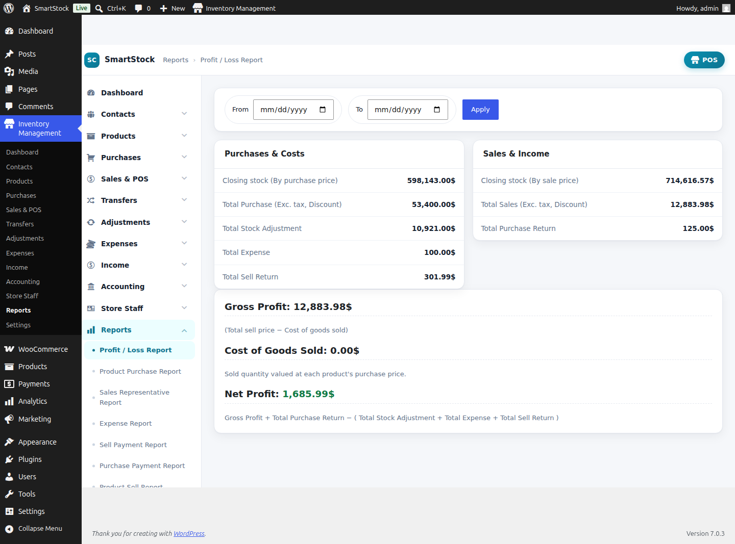 Profit and Loss report