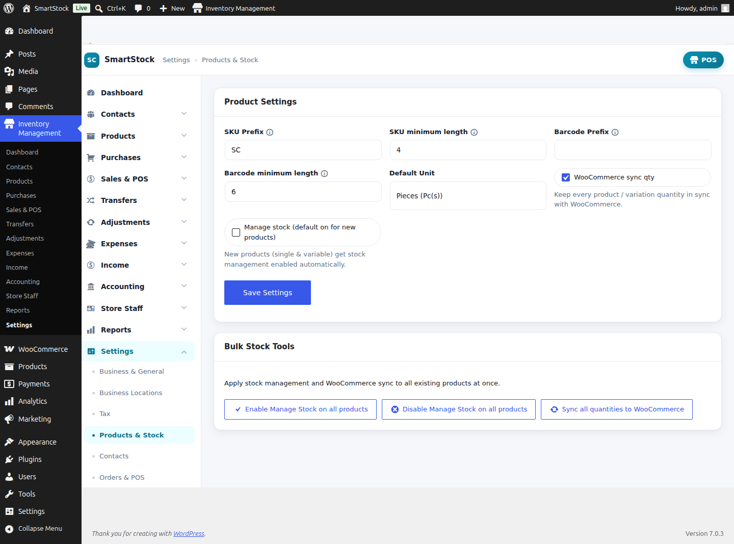Product settings