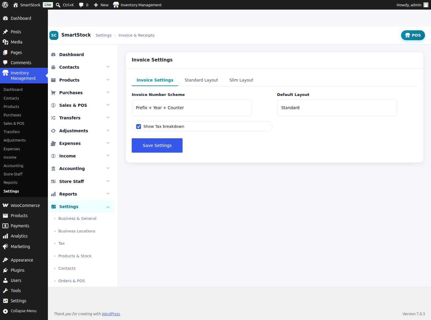 Invoice settings