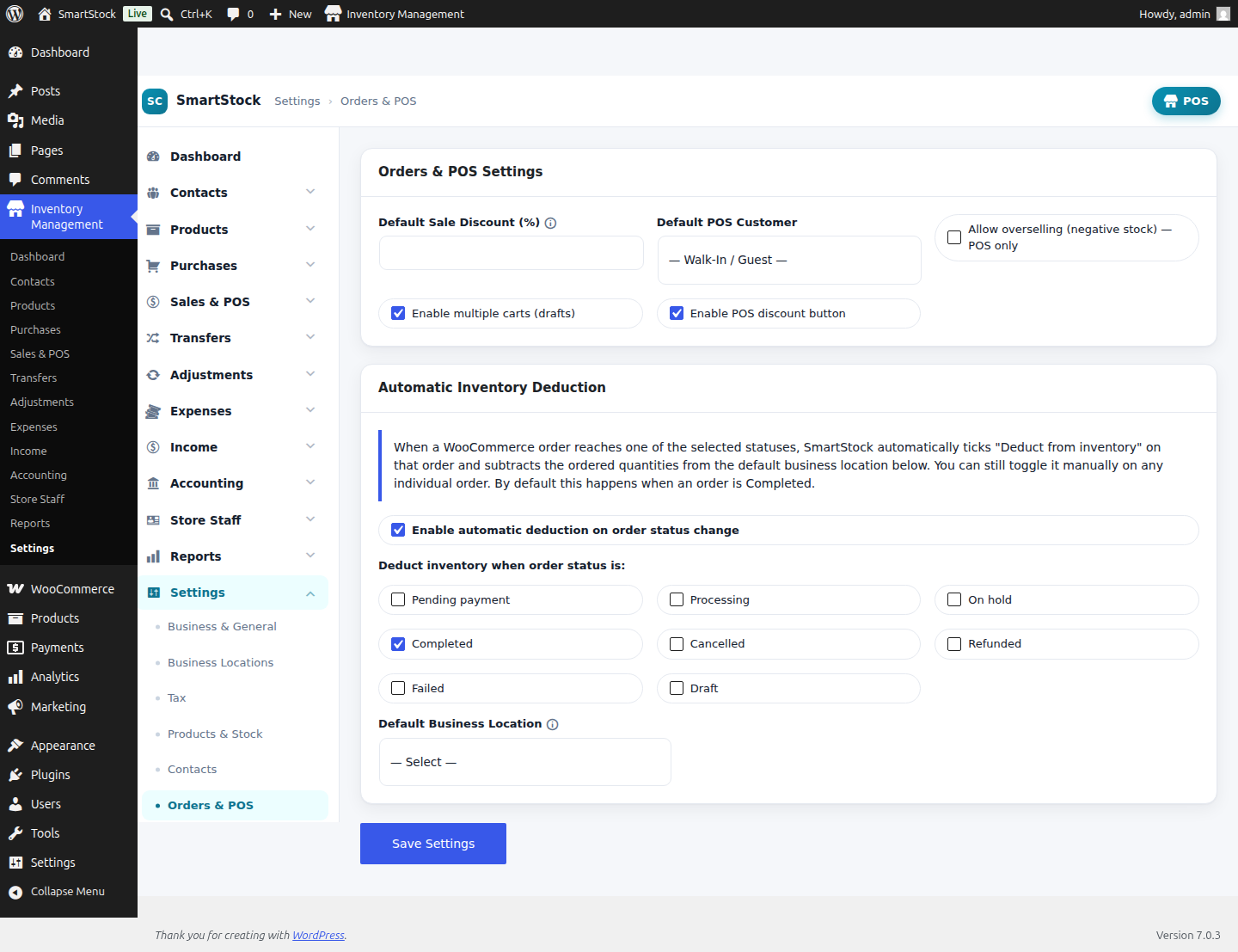 Orders and POS settings