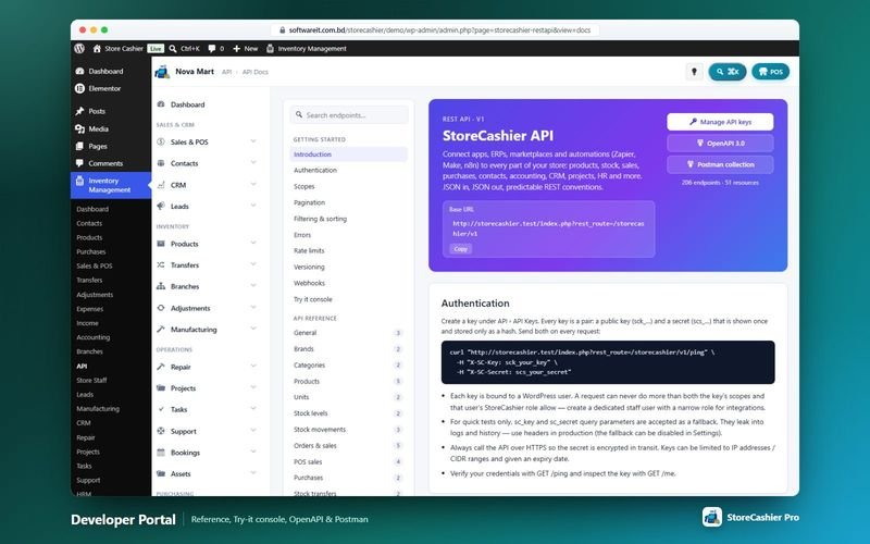 Interactive API developer portal with reference and Try-it console