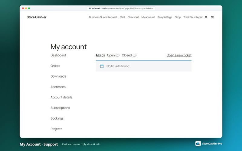 WooCommerce My Account support tickets tab for customers