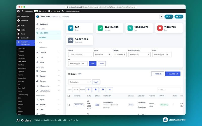 All orders: website and POS in one list