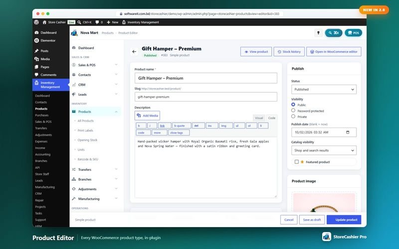 In-plugin WooCommerce product editor with StoreCashier inventory fields