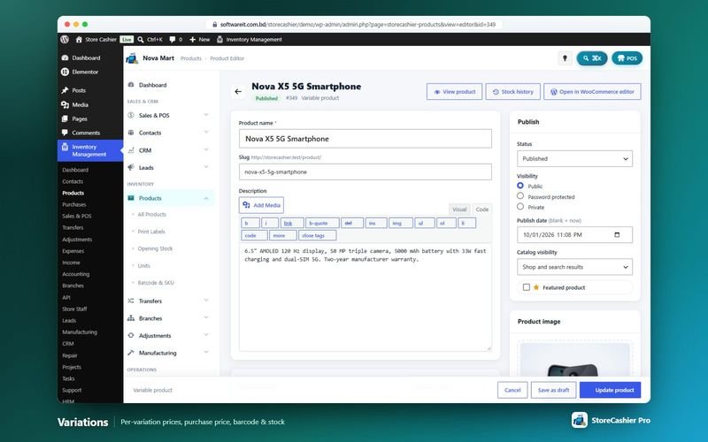 Variation editor with bulk actions for prices and stock