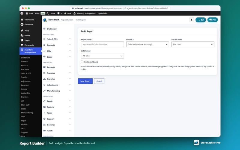 Report Builder creating a chart widget to pin to the dashboard